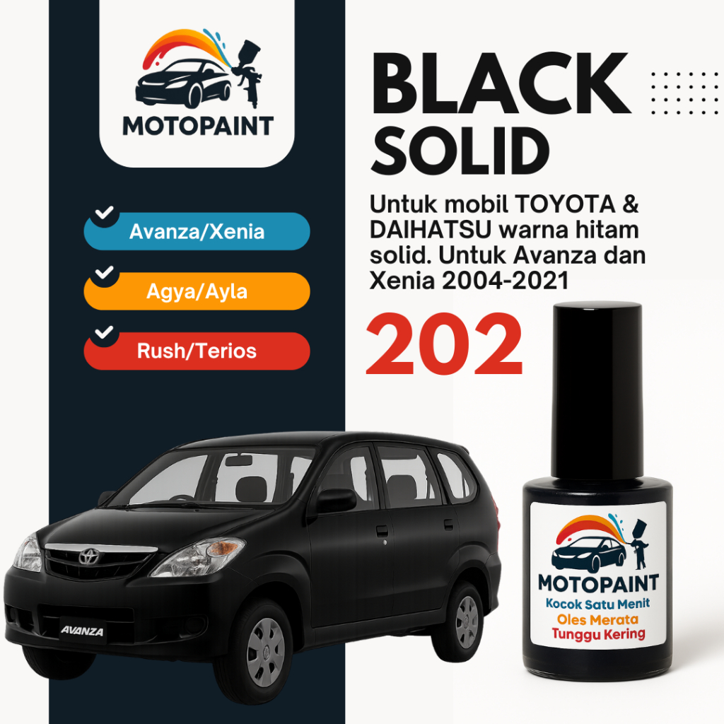 Cat Oles Mobil – Cat Baret Mobil – Touch Up Paint Black Solid Glossy 202 Mobil Toyota Avanza dan Xen