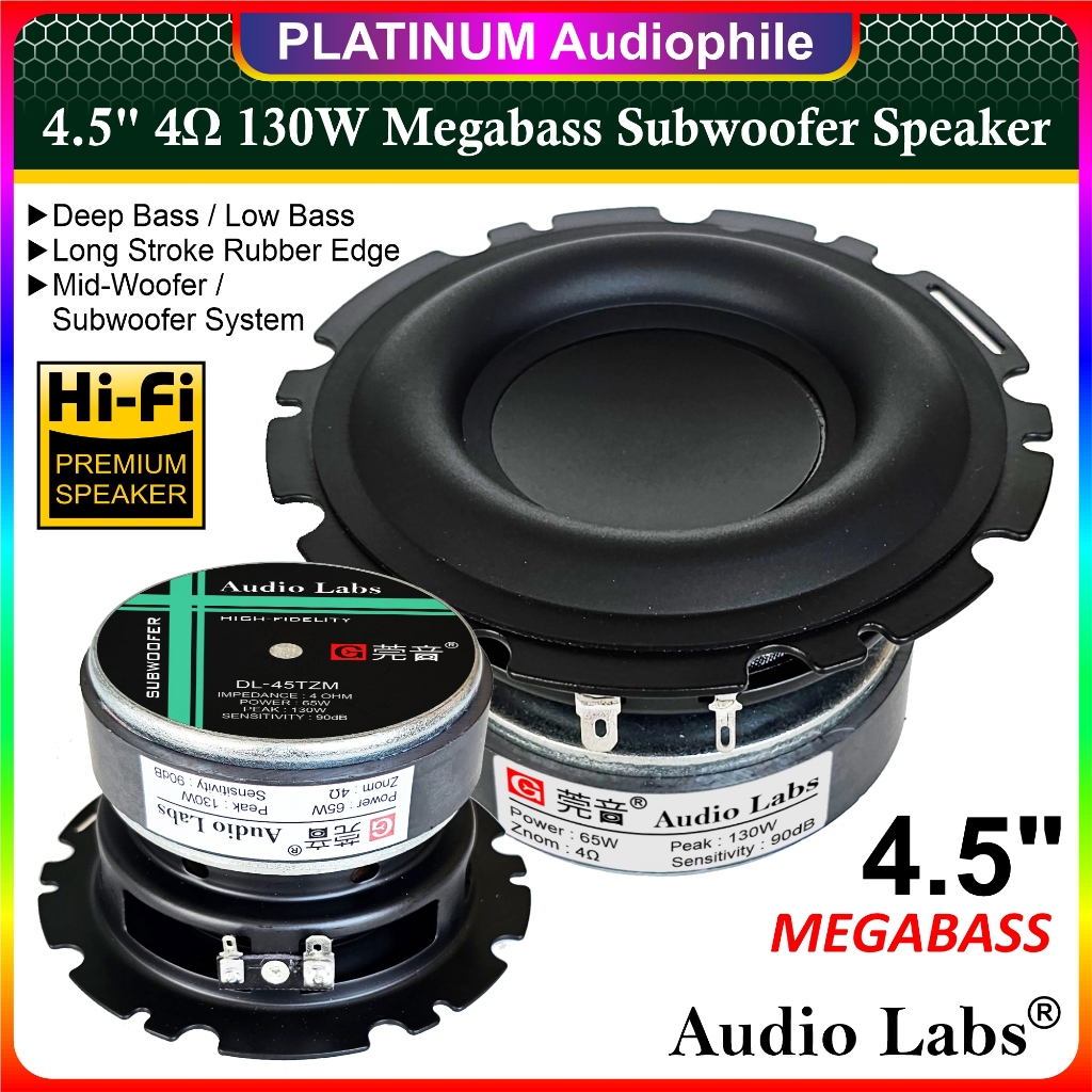 Speaker 4.5 Inch MEGABASS 130W 4 ohm Subwoofer Woofer Low Bass Speker 4.5" Hifi Audiolabs DL-45TZM