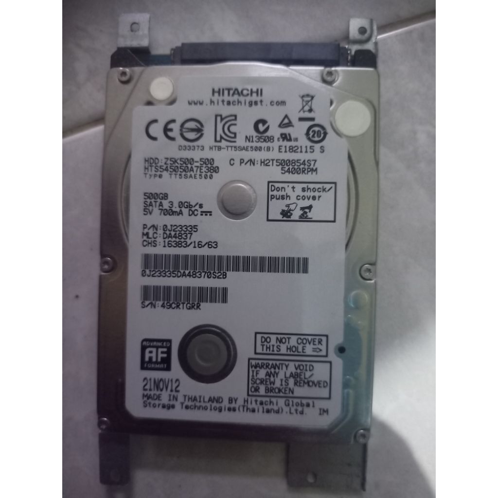 hardisk laptop merk Hitachi & wd ukuran 2,5 slim 500gb