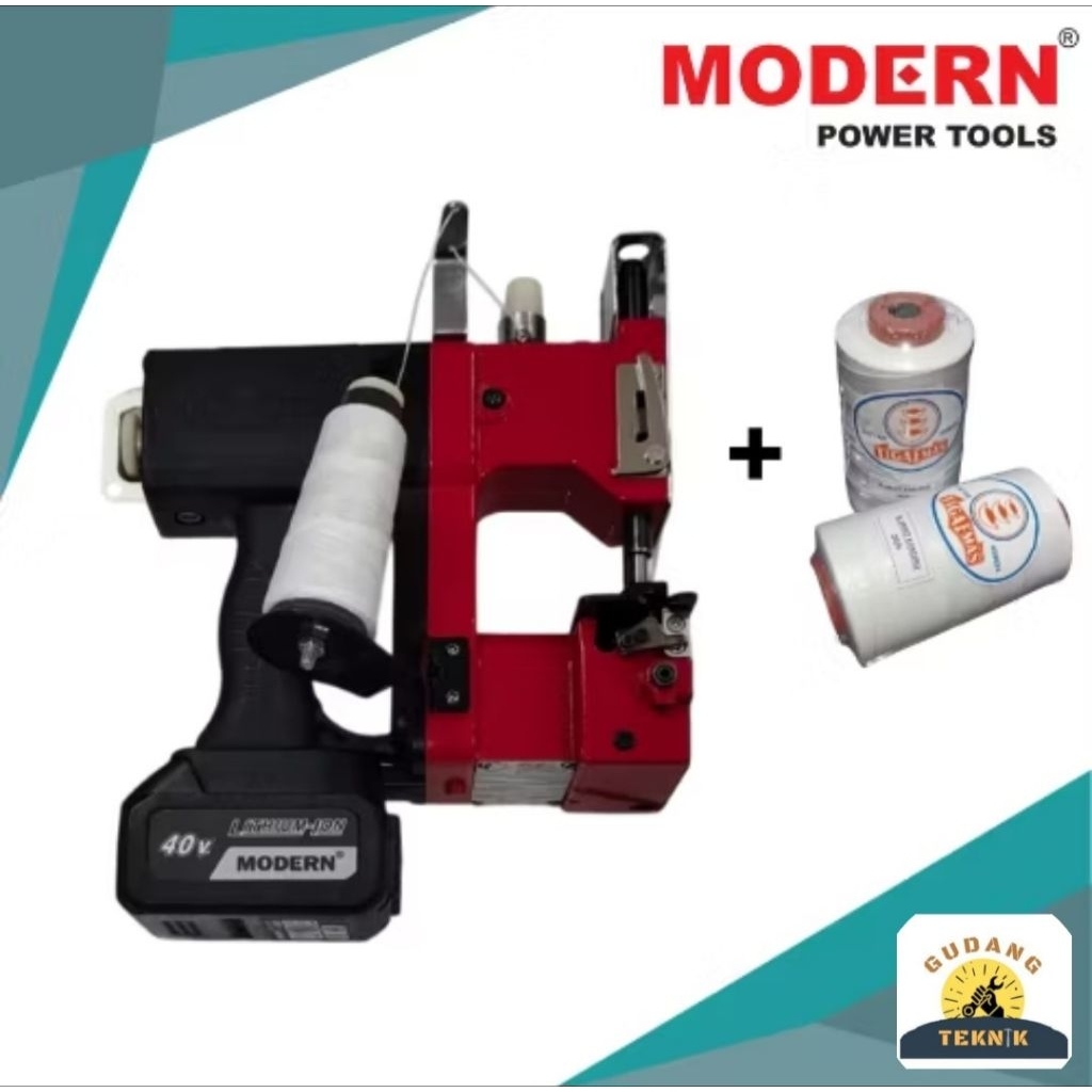 MODERN Paket Mesin Jahit Karung Baterai M 9350 + Benang Jahit Karung Tiga Emas