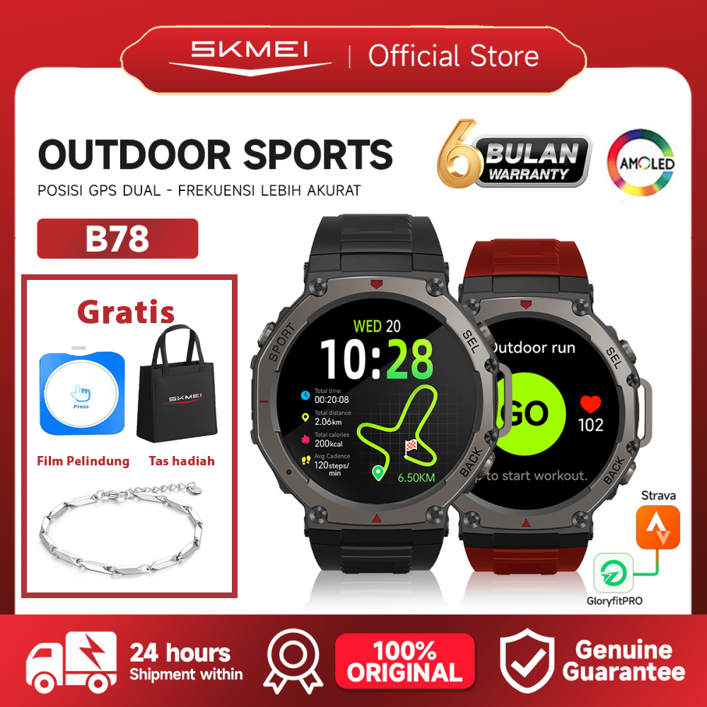 SKMEI B78 Smartwatch Pria GPS Map | 1.43 Amoled | 5ATM Waterproof | Compass | Bluetooth Call Altitud