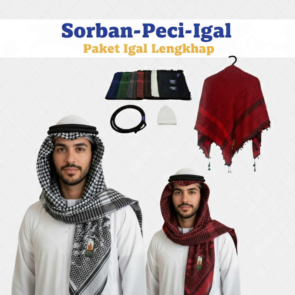 Sorban Arab Igal Arab Sorban Arab Igal Tali Peci Putih Dewasa dan anak Perlengkapan Haji Umroh Hiban