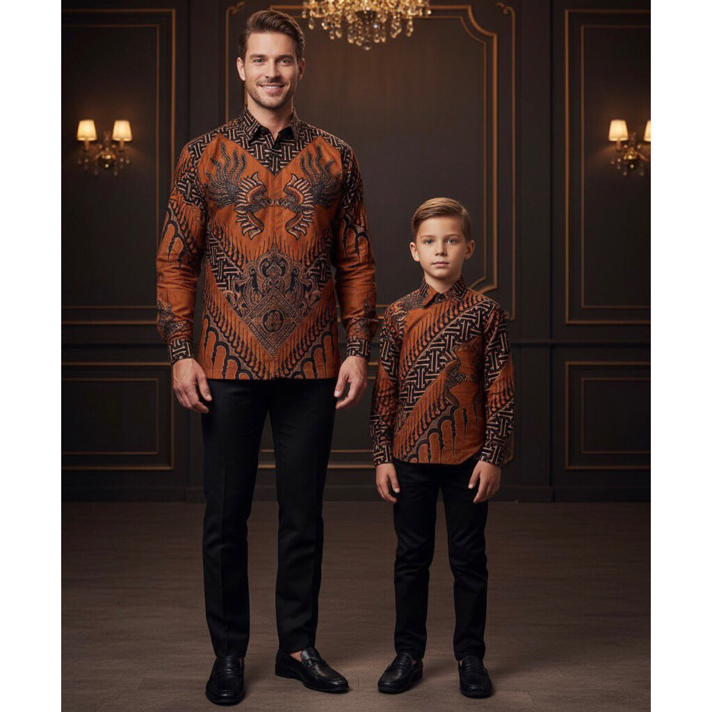 BATIK LINE BATIK CUPLE anak Motif Atasan Kemeja Baju Batik Pria Cowok Laki Laki Slimfit Full Lapis F