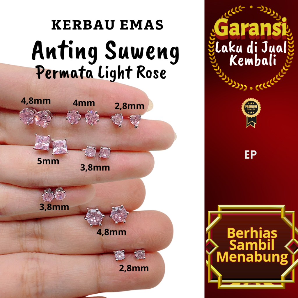 S 1008 Kerbau Emas Anting Suweng Permata Light Rose Warna Emas Putih