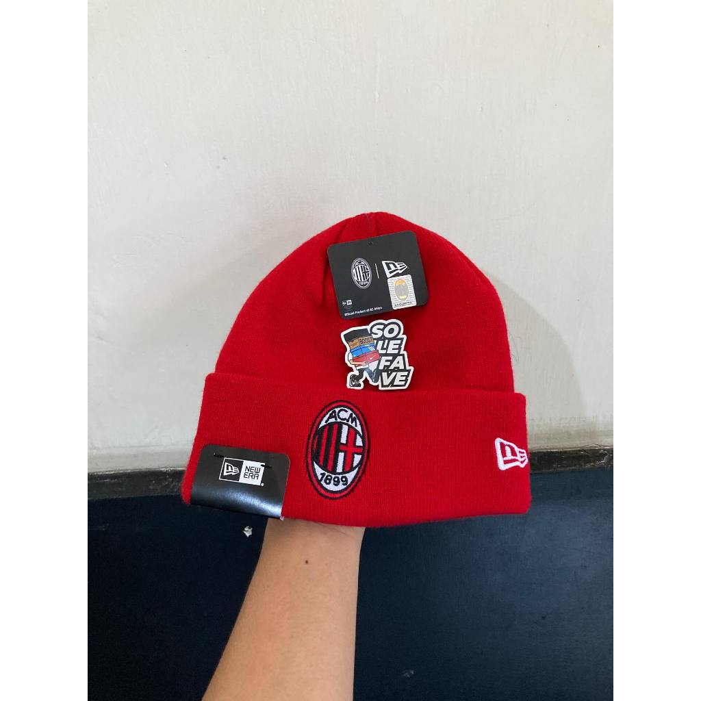 TOPI NE CUFF BEANIE X AC MILAN CORE RED ORIGINAL NO BOX