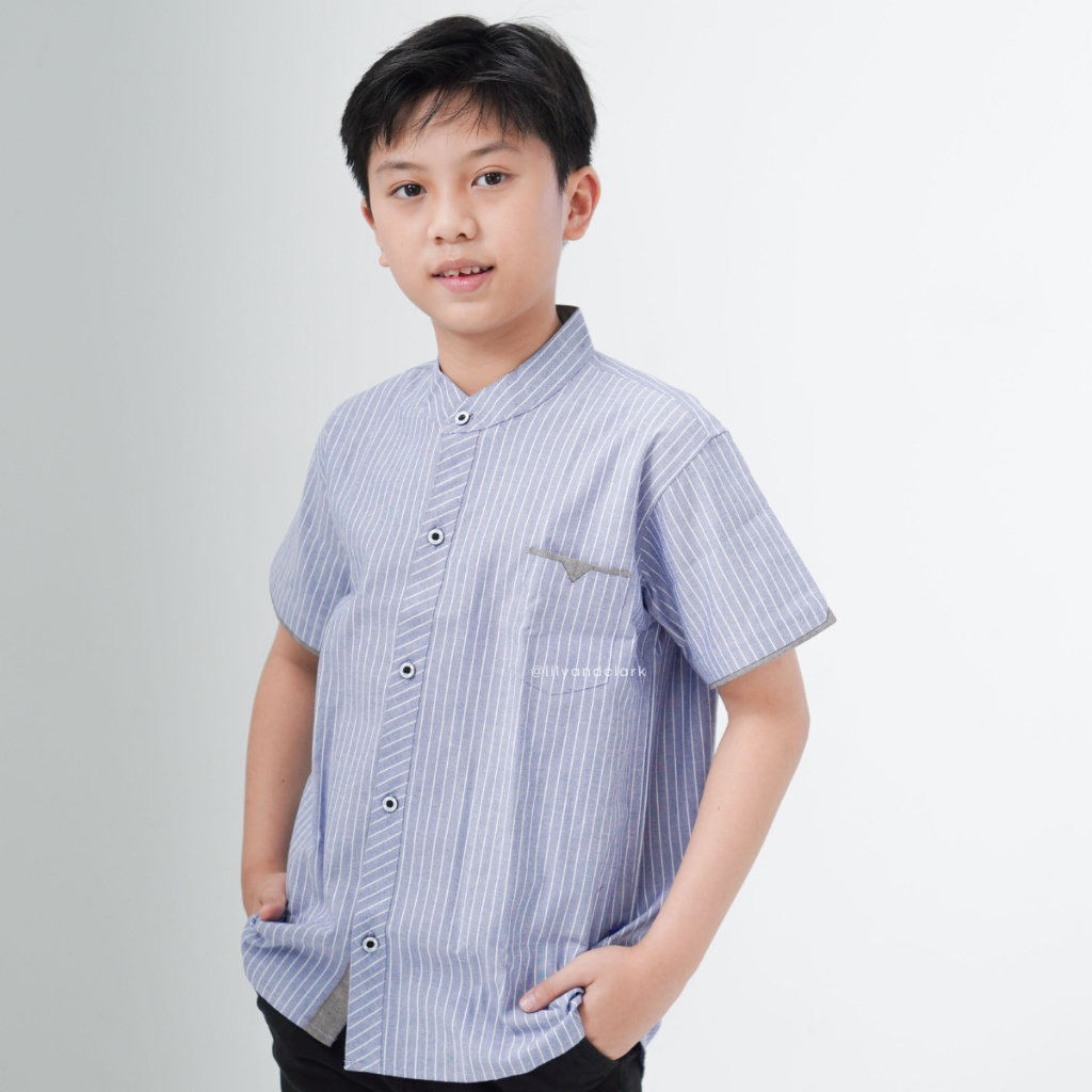 LILY AND CLARK Kemeja anak salur oxford warna Biru KP17