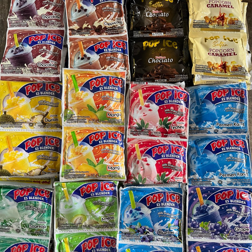 pop ice es blender 1 renteng isi 10 minuman serbuk varian rasa cokelat cappucino pop es sultan itali