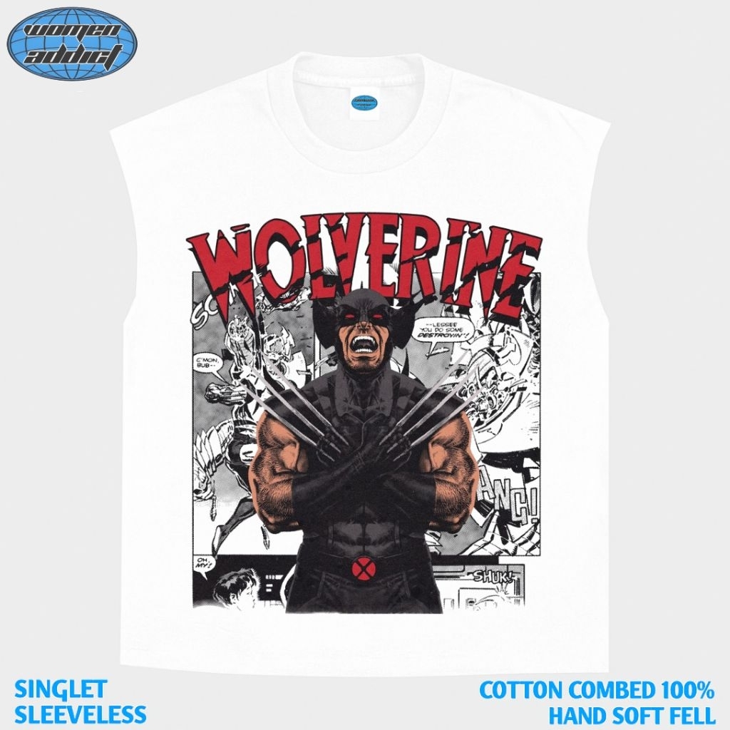 KAOS BAJU SINGLET WOLVERINE | SINGLET PUTIH | SINGLET BAND | KAOS BAND | BAND METAL | LEKBONG PRIA |