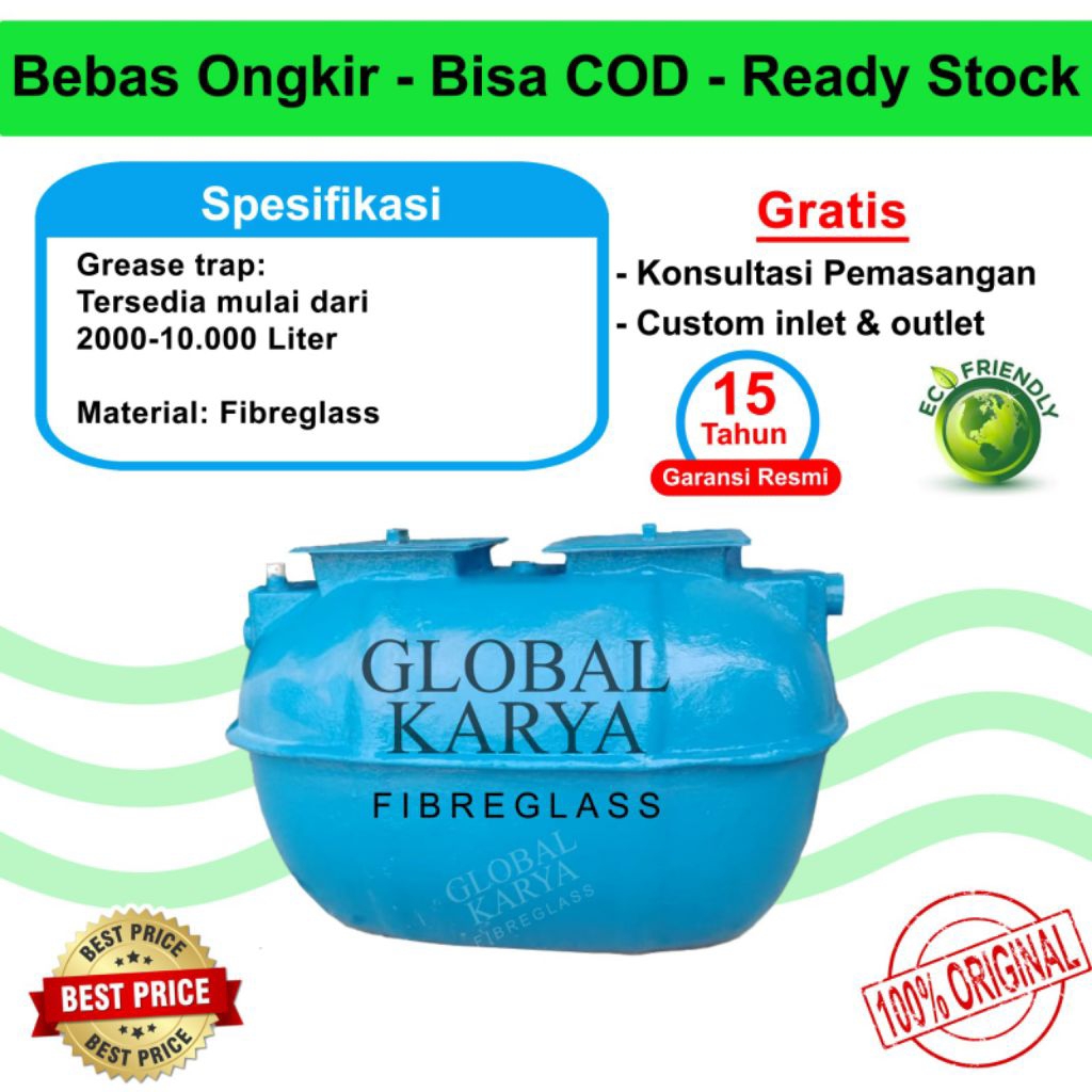 Fibreglass Grease Trap / IPAL Resto / IPAL Dapur /Penjebak Lemak Fiberglass / Biofil / Biotech (harg