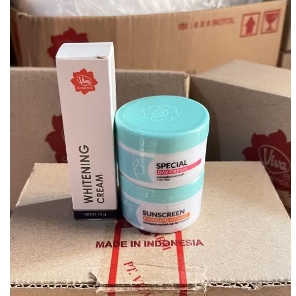(3pcs) Viva Whitening Cream + Viva Sunscreen + Viva Day Cream / Paket 3 Produk Cream Basic Viva