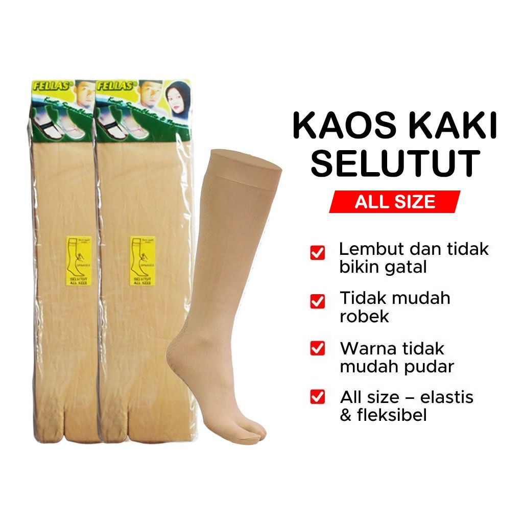 Kaos Kaki Jempol FELLAS Stocking Warna Kulit Panjang Selutut Nyaman Dipakai Pria dan Wanita