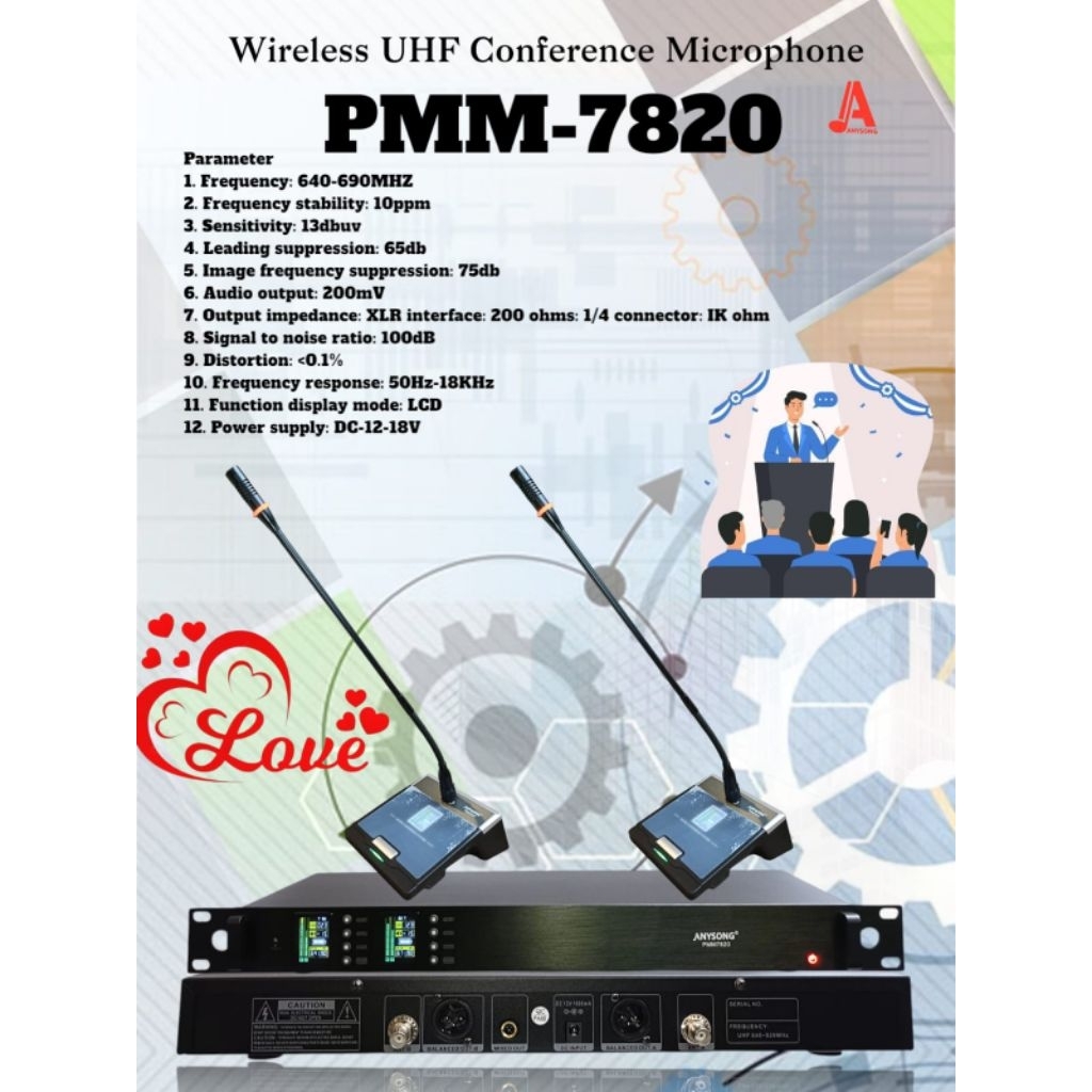 Mic meja conference Mic meja Mic wireless 2 Mic podium Anysong PMM 7820 Mic wireless conference UHF