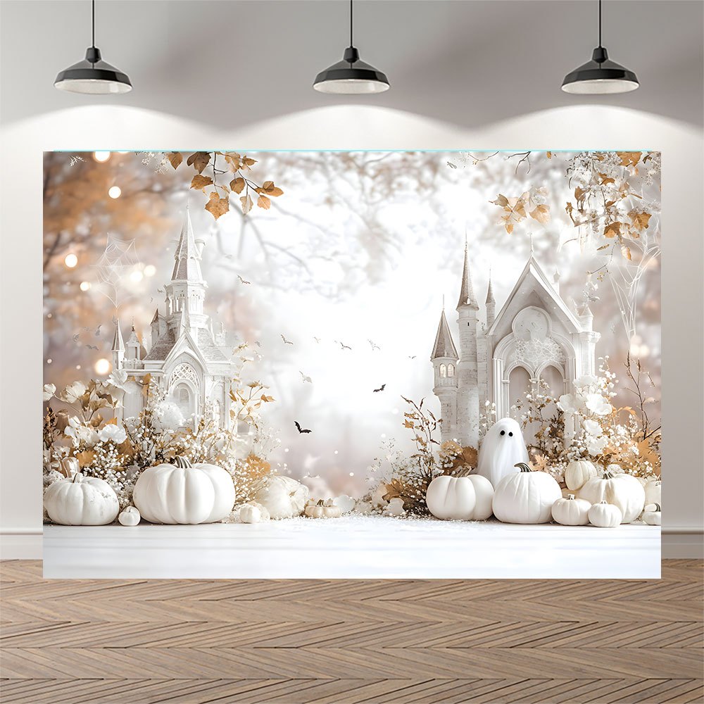 Tema Halloween acara putih dekorasi Halloween tata letak pertemuan keluarga suasana foto latar belak