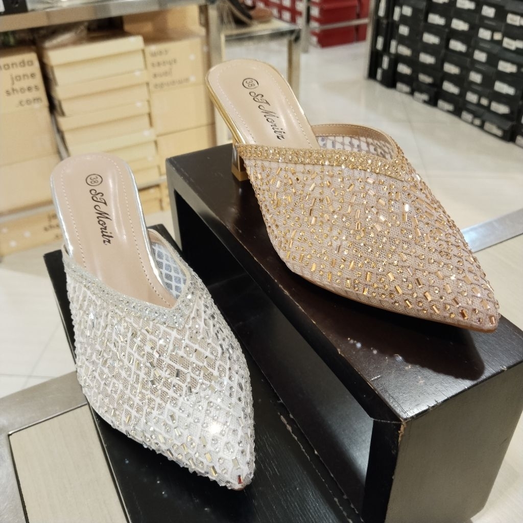 ST MORITZ‼️ sandal selop pesta wanita hak 7cm mewah