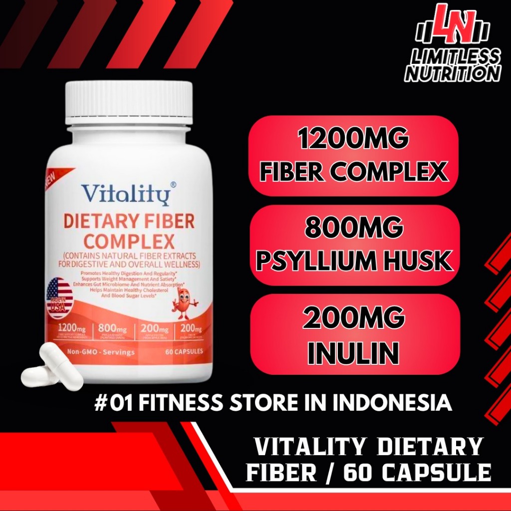 (PROMO) Vitality USA DIETARY FIBER 1200mg Fiber Complex With Psyllium Husk - 60 Kapsul Serat Alami M