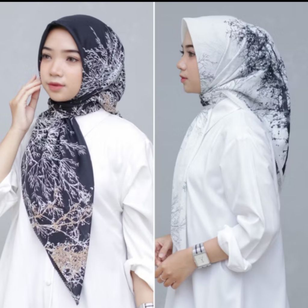 HIJAB SEGI EMPAT VOAL PREMIUM MOTIF AKAR TERBARU KEKINIAN/JILBAB MEWAH TERBAIK