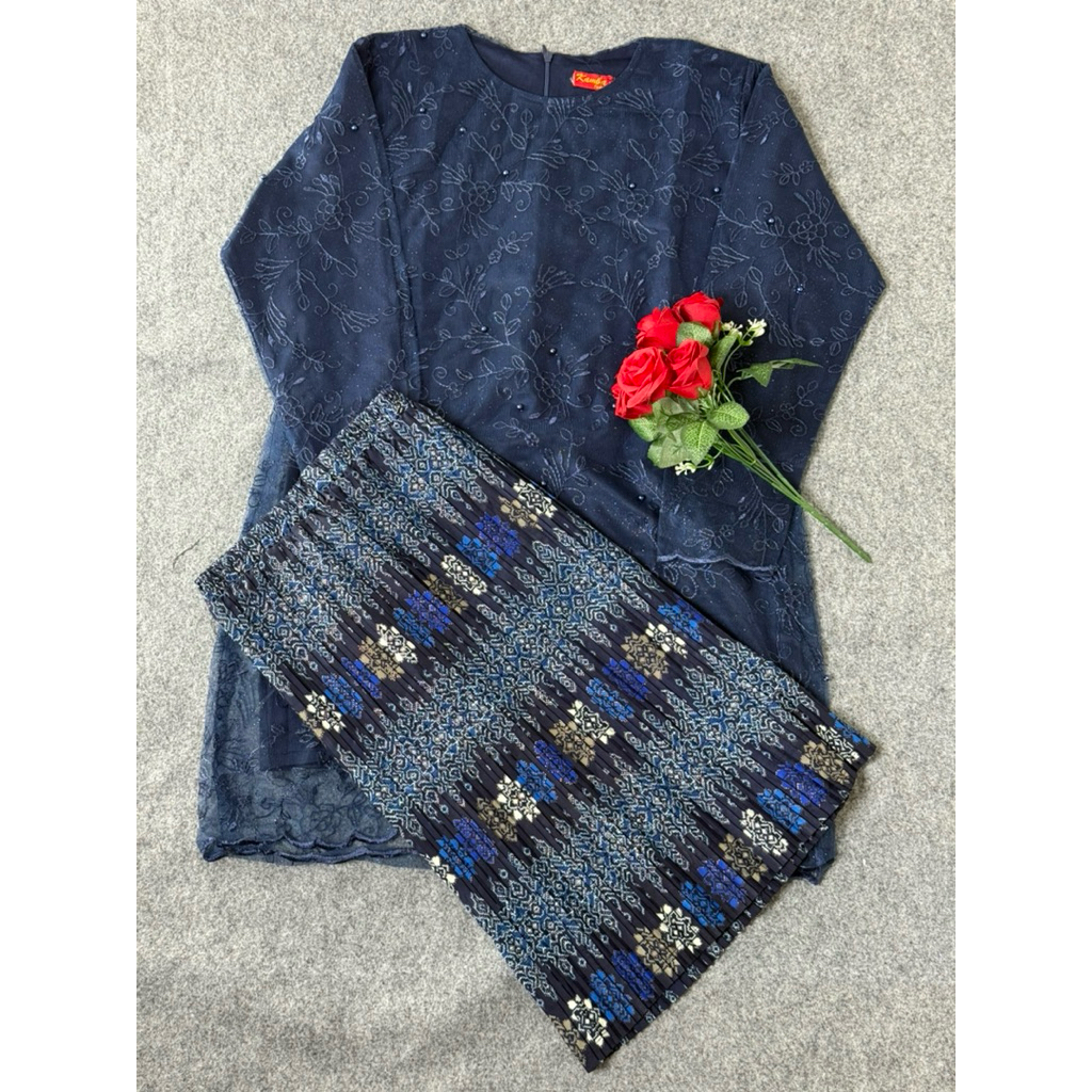 SET TUNIK BROKAT + CELANA KULOT PLISKET ANAK PEREMPUAN PREMIUM