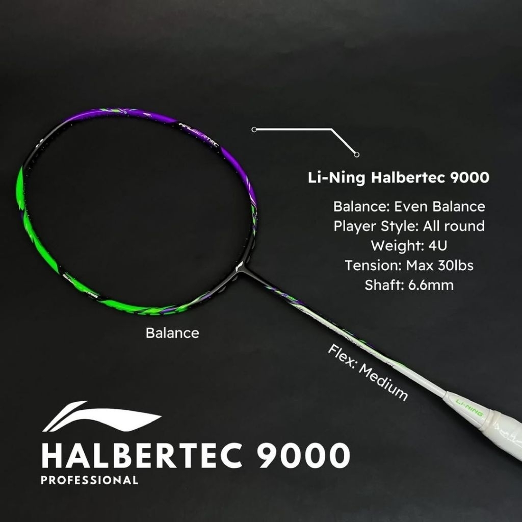 RAKET BADMINTON LINING HALBERTEC 9000 NEW TENSION 31LBS KUALITAS TERBAIK, RAKET BADMINTON DEWASA BON