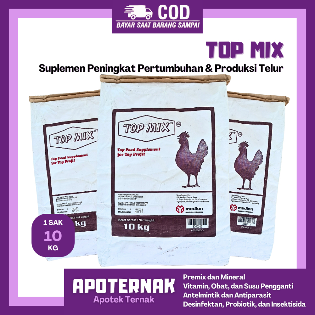 TOPMIX TOP MIX 10 KG (1 SAK) MEDION - Suplemen Penggemuk Ayam Tingkatkan Produksi Telur Tambahan Pak