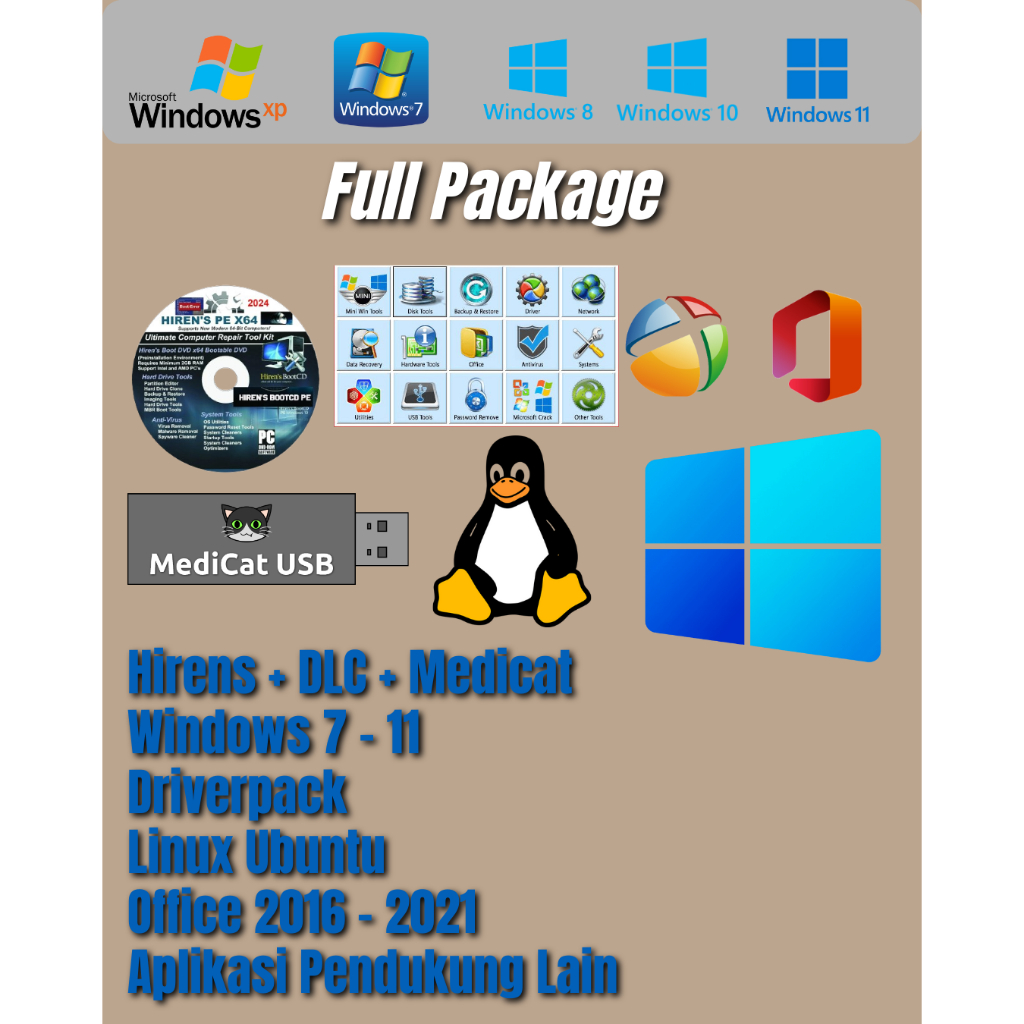 Flashdisk Bootable Toolkit Repair PC Terlengkap 2024 | Include DLC Boot, Hiren's BootCD, Medicat USB