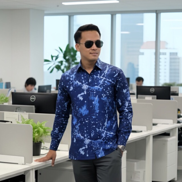 kemeja batik ciprat kemensos kemeja batik pria mewah lengan panjang lapis furing warna biru