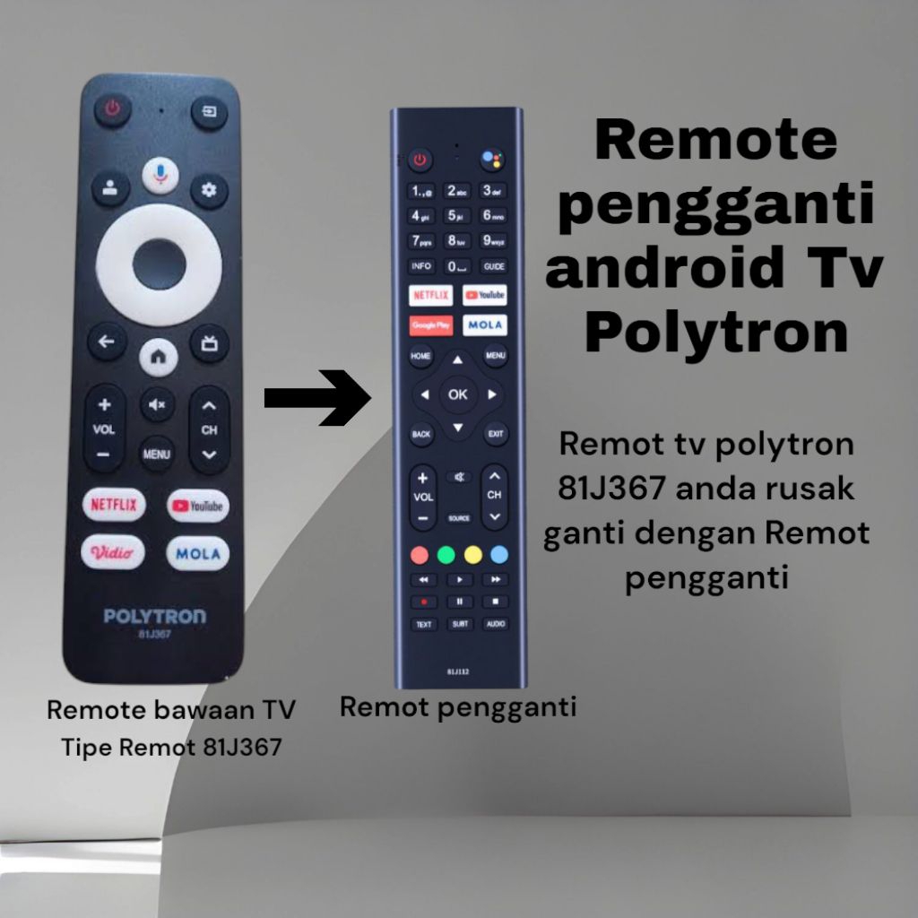Remote pengganti android tv Polytron 81J367/Remote tv Polytron mola