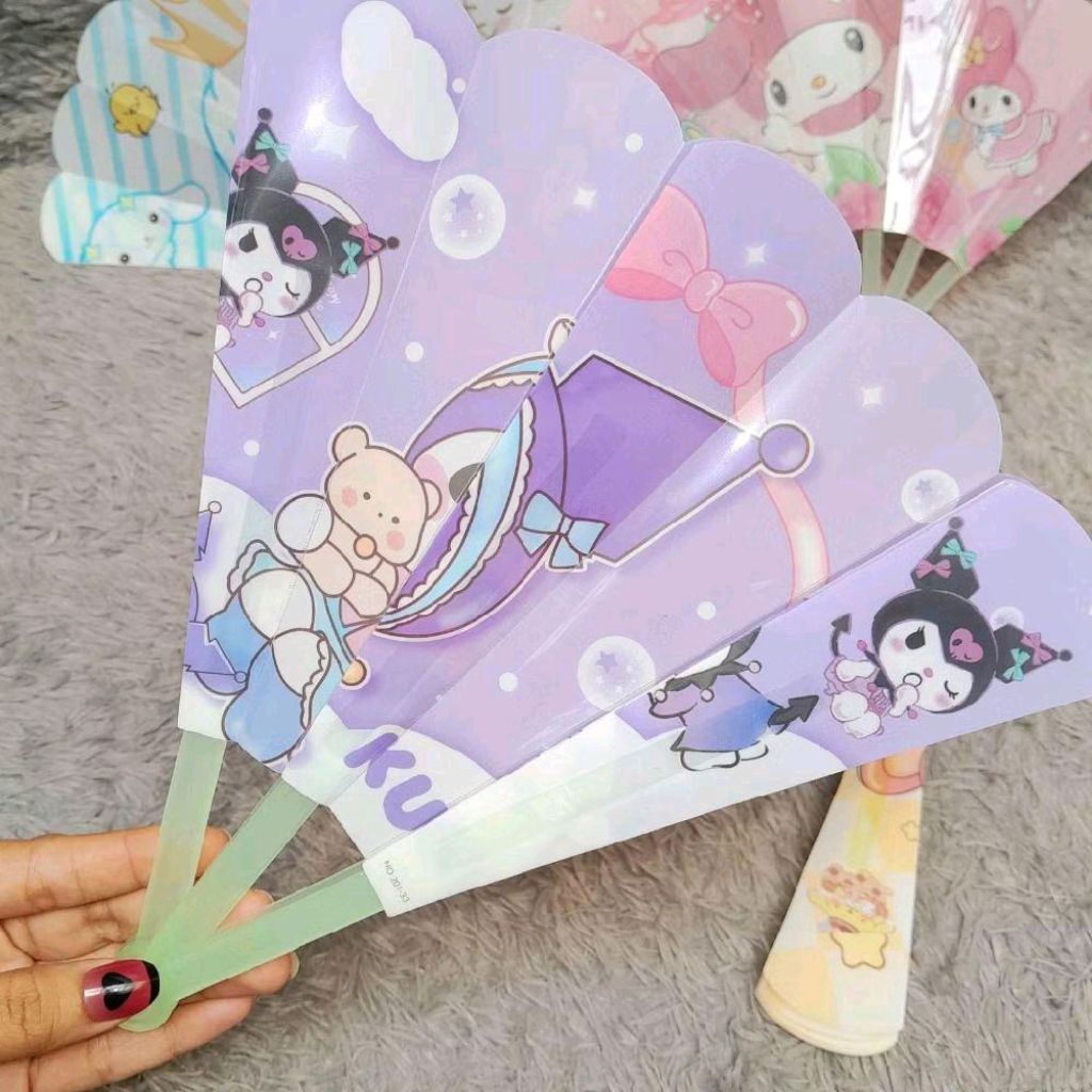 12 pcs kipas lipat karakter kipas sandrio Kipas lipat Plastik Kipas anak