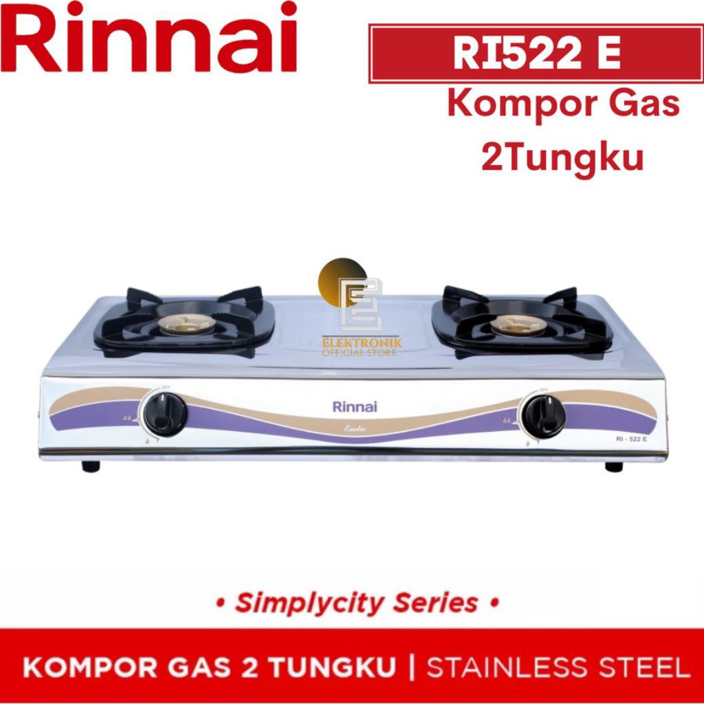 KOMPOR RINNAI 2TUNGKU 522 E stainless