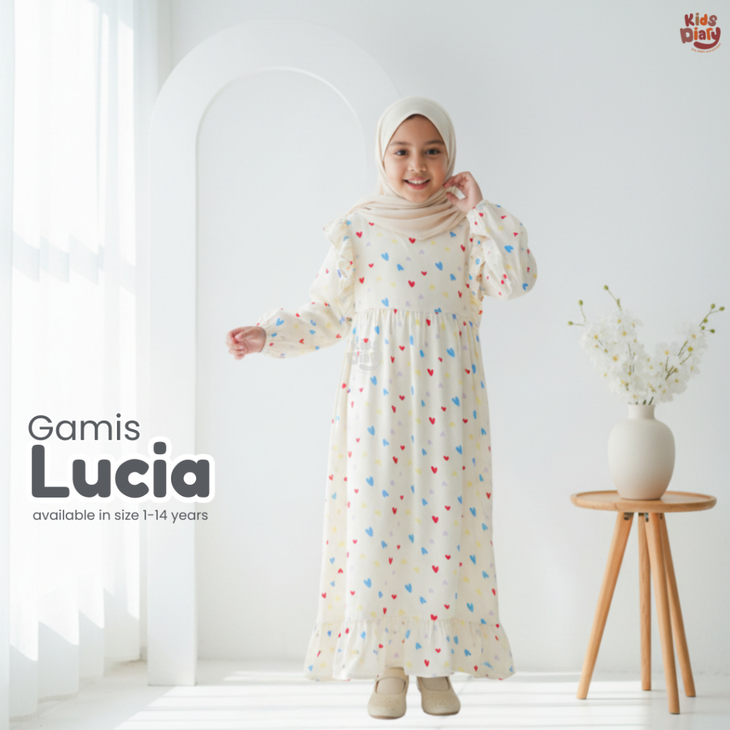 Gamis Anak Perempuan Motif Rayon Lucia  Katun Rayon Variasi Ruffle Panjang Tanggung 1-14 Tahun