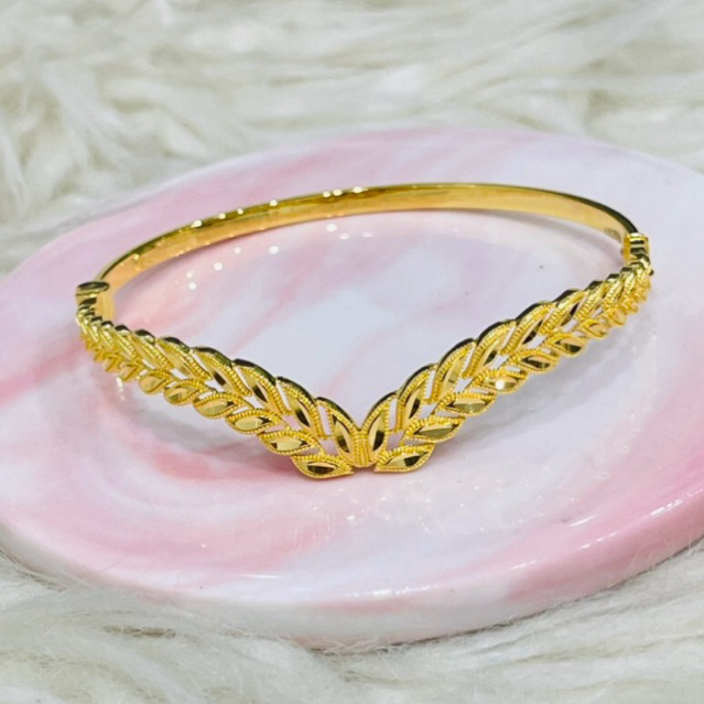 gelang bangle daun aurel simple elegant cantik emas asli kadar 875
