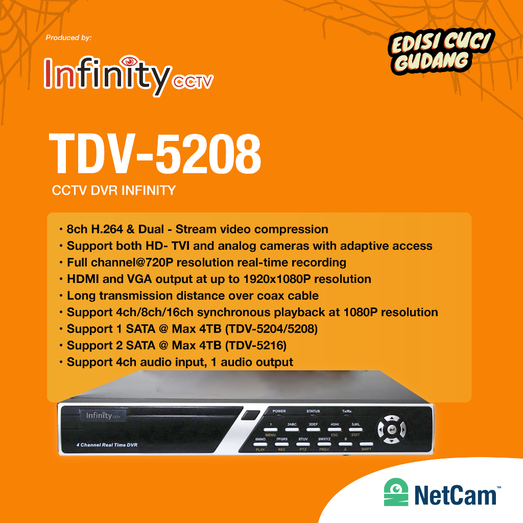 INFINITY DVR TDV-5208 8 CHANNEL 1080P/720P RECORDER ANALOG/IP CCTV (STOK LAMA)