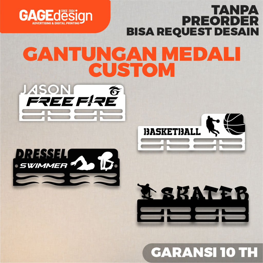 GANTUNGAN MEDALI CUSTOM RUNNING RUNNER BASKET FREEFIRE KARATE SILAT BADMINTON PADEL TENIS PINPONG FU