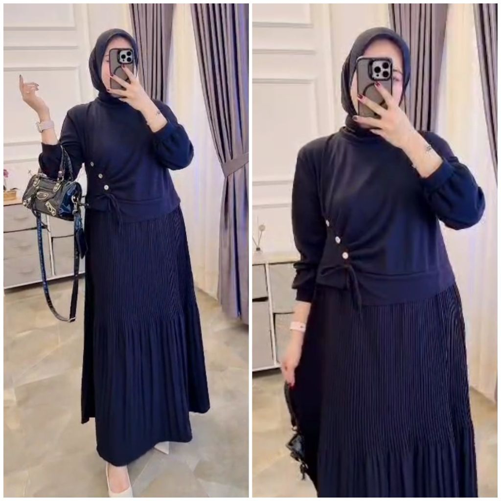 gamis plisket kaos knit rajut import cantik polos terbaru