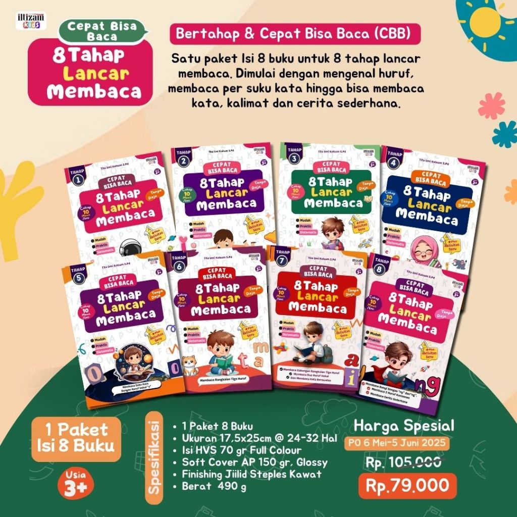 Buku Anak Cepat Bisa Baca (8 Tahap Lancar Membaca) Dapat 8 Buku Cukup 10 Menit - Iltizam Kids