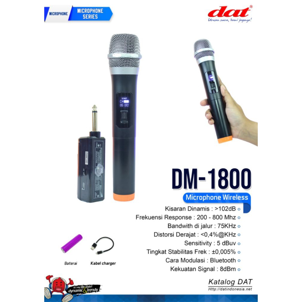 DAT DM-1800 – Mic Wireless UHF, Dual Mic, Jangkauan Stabil