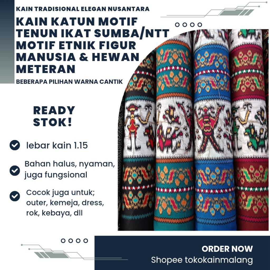 (HARGA PER SETENGAH METER) KAIN KATUN MOTIF ETNIK SUMBA NTT/KAIN KATUN MOTIF TENUN NTT METERAN