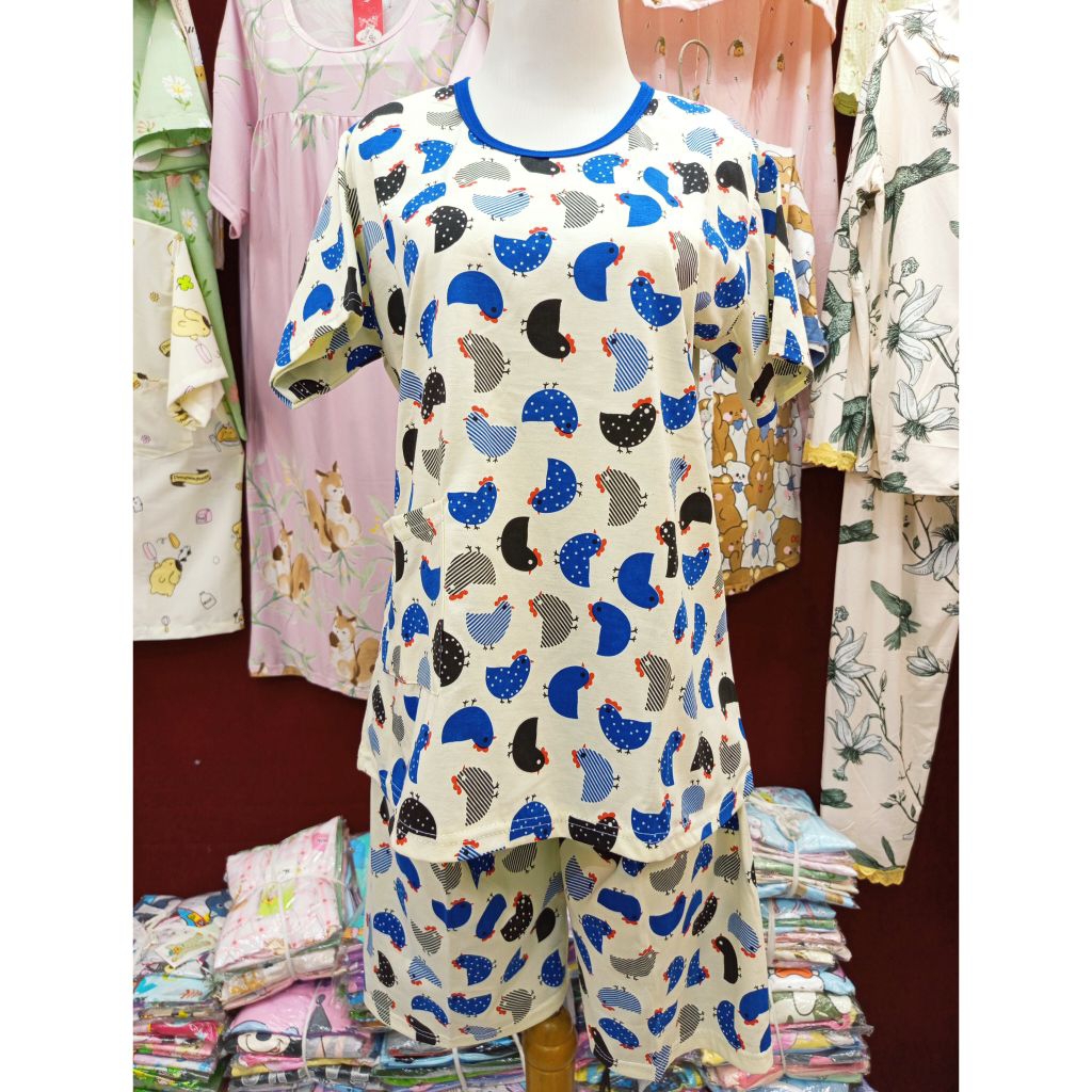 BKH Allsize Setelan Bahan Kaos Babydoll Oblong Celana 3/4 (Selutut) - Tangan Pendek