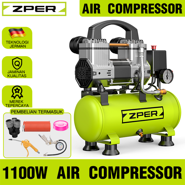 ZPER 2HP 30L Oilless Air Compressor Silent Kompresor Angin Mini Listrik Tanpa Oli 1100W 220V