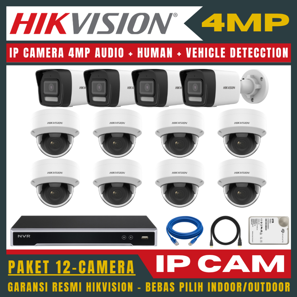 HIKVISION IP CAMERA 4MP PAKET 16 CHANNEL 12 KAMERA
