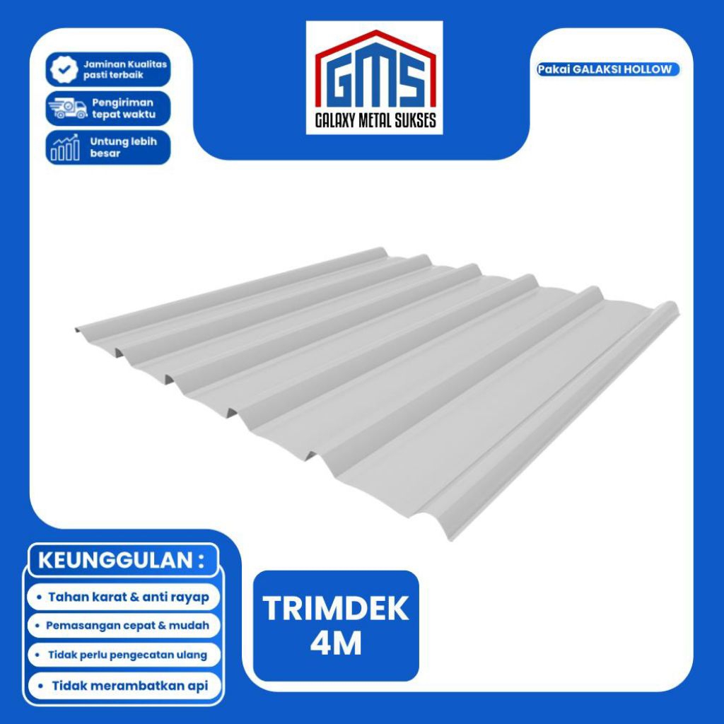 Atap Trimdek Baja Ringan 4M – Tahan Panas, Anti Karat & Kuat untuk Bangunan Rumah / Gudang / Kanopi