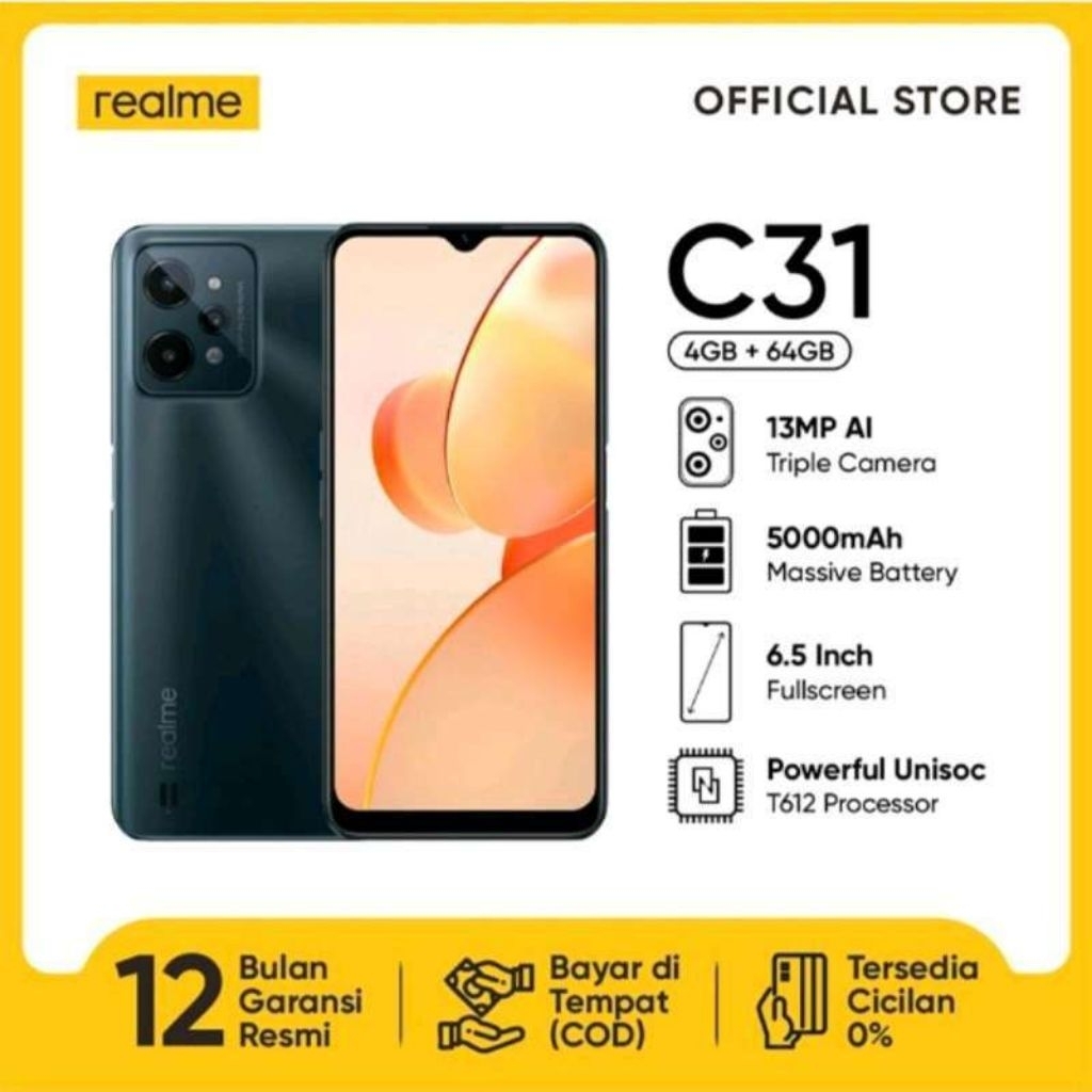 Realme C31 4/64 GB Fullset Garansi 12 bulan