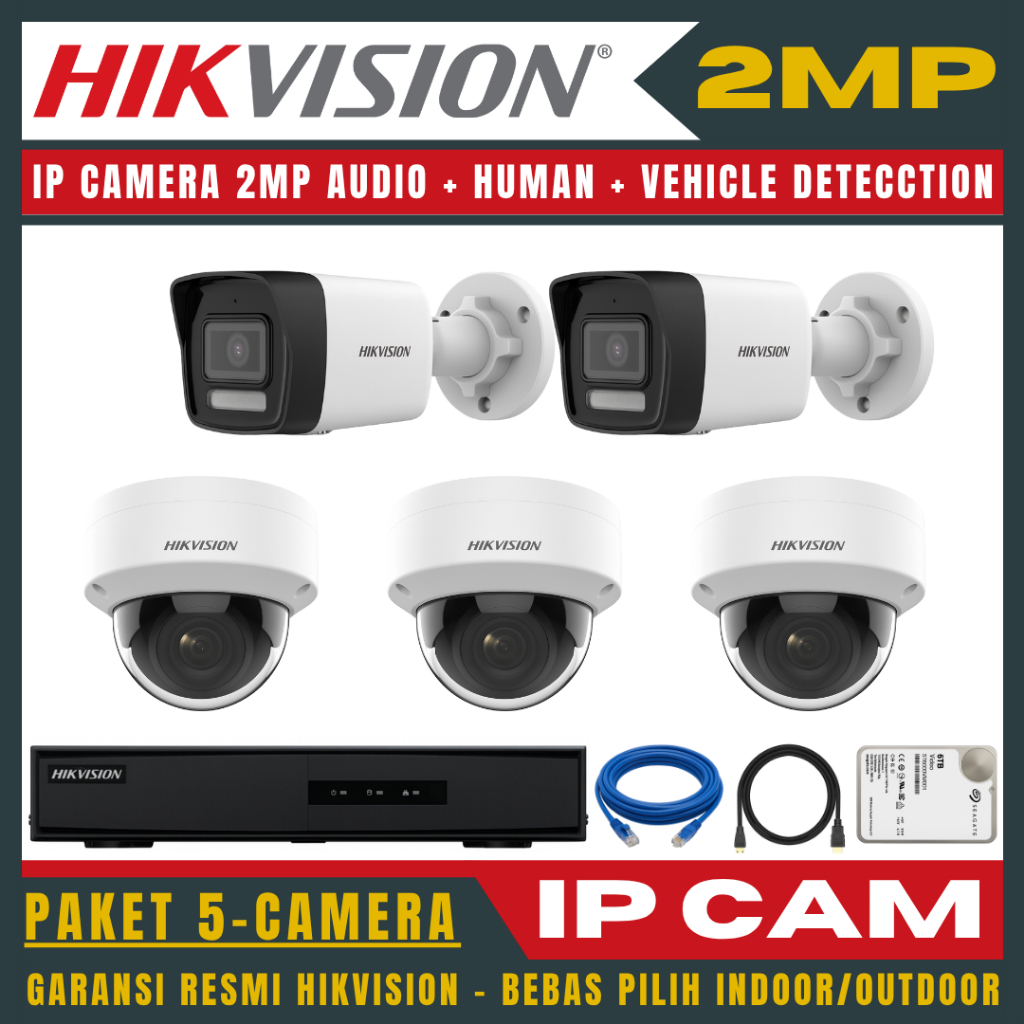 HIKVISION IP CAMERA 2MP PAKET 8 CHANNEL 5 KAMERA