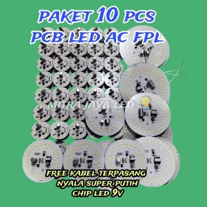 paket 10 pcs pcb lampu LED AC FPL nyala super  putih