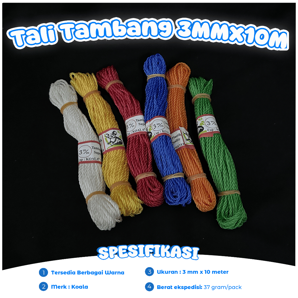 Tali Tambang KOALA 3 mm / Tali Nylon / Tambang Nilon / Tali Tambang Plastik [10 Meter]