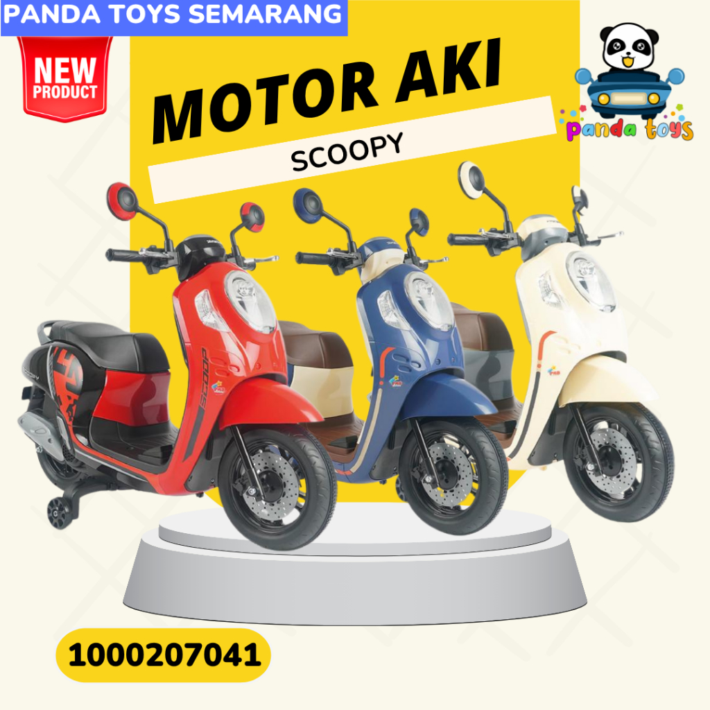 MOTOR AKI ANAK HONDA SCOOPY NEW M-999 PMB 6volt ban plastik MOTOR AKI ANAK SEMARANG PANDA TOYS SMG