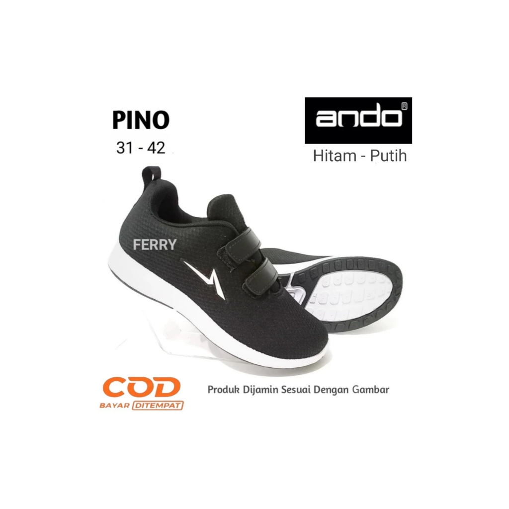 Sepatu Sekolah Perekat Ando PINO Anak Pria dan Wanita TK SD SMP / Sepatu Sekolah Anak Laki Laki