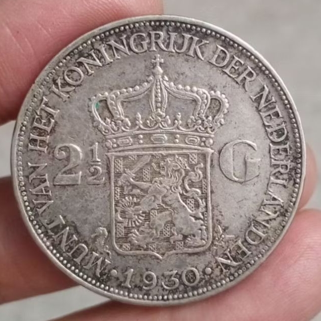 koin perak 2,5 Gulden Wilhelmina thn 1930