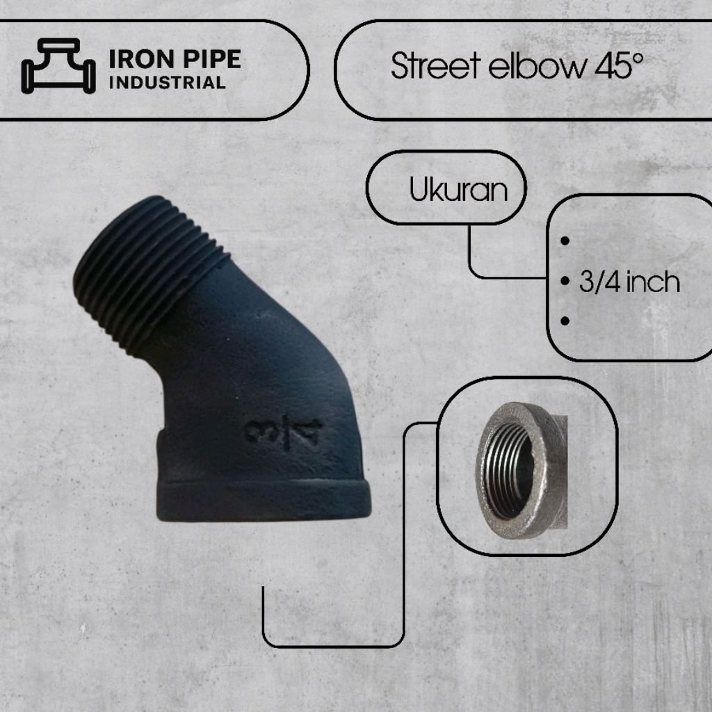 Street Elbow 45° Besi Hitam 3/4 Inch