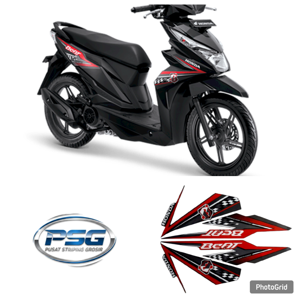 STRIPING BODY MOTOR HONDA BEAT FI 2018 ESP FULL HITAM-MERAH