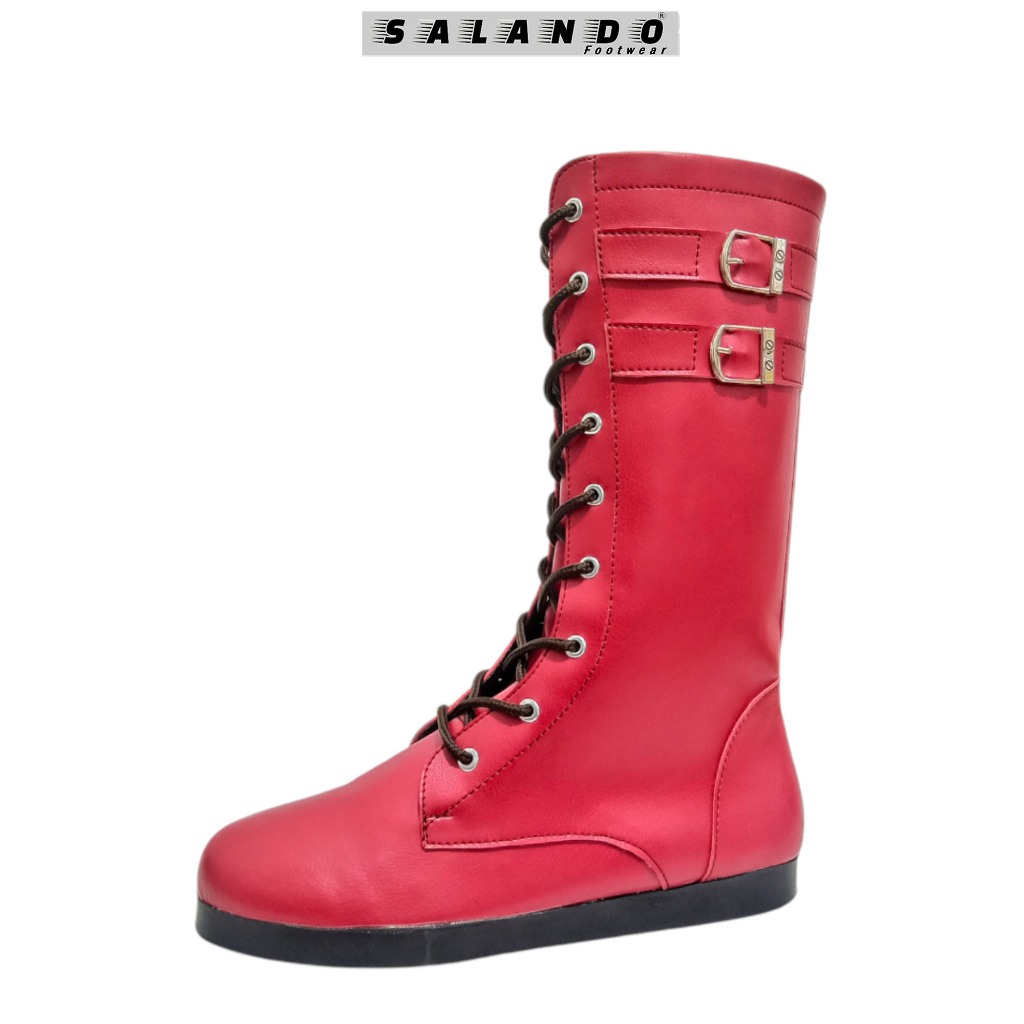 SALANDO Sepatu Boots Mayoret Sepatu Paskibra LKBB Drumband Pria dan Wanita Red Black Sole